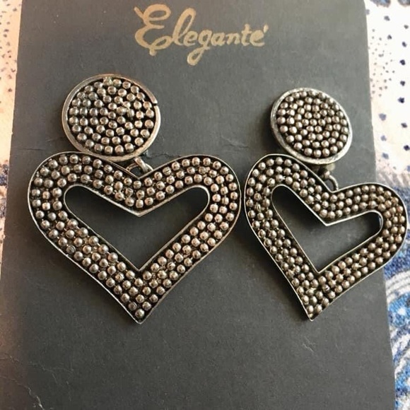 4769 EARRINGS Clip Ons Circle W Dangling Heart Metal Beads - Picture 2 of 4